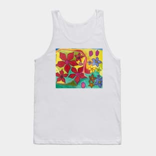 Brilliant And Vibrant Different Coloured Pointsettias Flowers with Colourful Background Tank Top